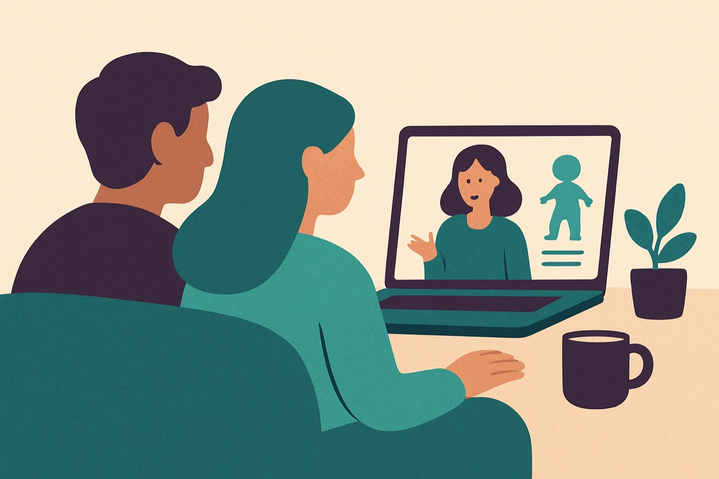 Parents watching an expert webinar about toddlers